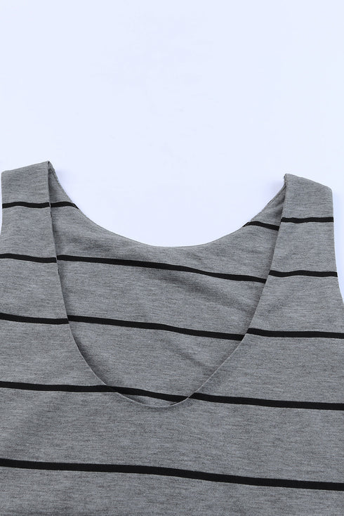 Stripe Print Open Back Sleeveless Maxi Dress With Slits